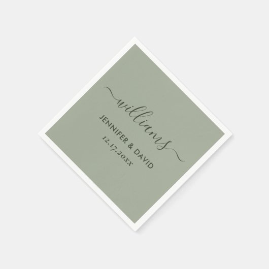 Serviette En Papier Élégant Mariage vert Sage Script (Coin)