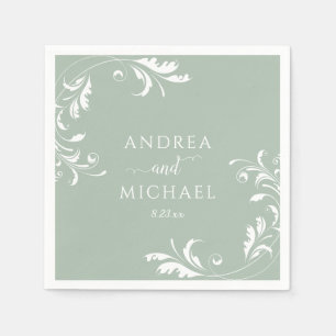 Serviette En Papier Élégant Mariage Vert Sauge