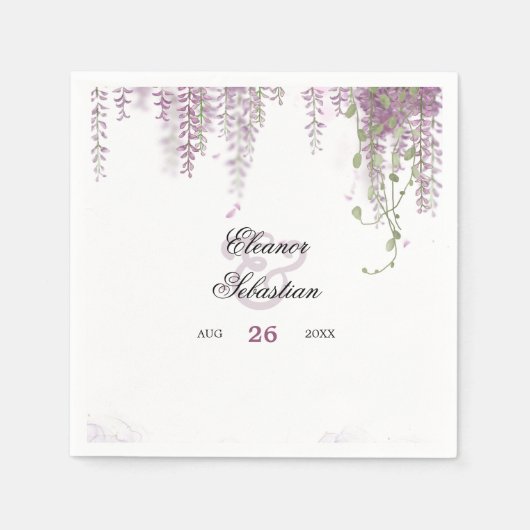 Serviette En Papier Élégant Mariage violet Wisteria (Devant)