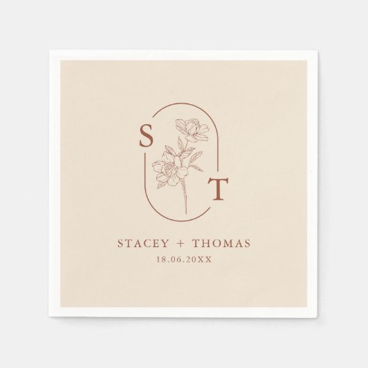 Serviette En Papier Élégant Mariage Whimsical en terre cuite (Devant)
