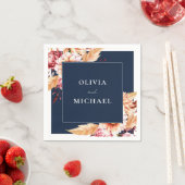 Serviette En Papier Elégant Marine Bleu Boho Chic Floral Mariage (En situation)