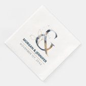 Serviette En Papier Elégant marine bleu et or ampersand mariage (Coin)