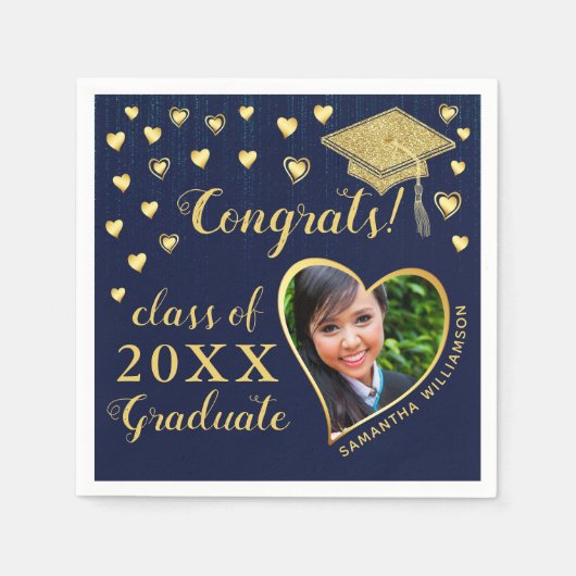 Serviette En Papier Elégant Marine Blue and Gold 2025 Graduation (Devant)