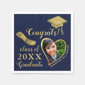 Serviette En Papier Elégant Marine Blue and Gold Photo 2023 Graduation (Devant)