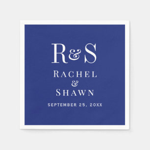Serviette En Papier Elégant Marine Blue Chic Moderne Monogramme Mariag
