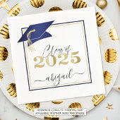 Serviette En Papier Élégant Marine Blue Gold 2023 Graduation Cap Scrip