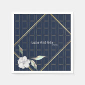 Serviette En Papier Elégant Marine Blue Gold Frame Mini Mariage Floral (Devant)