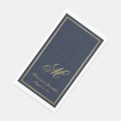 Serviette En Papier Élégant Marine Blue Gold Monogramme Mariage de scr (Coin)