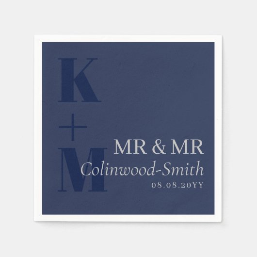 Serviette En Papier Élégant Marine Blue Grey Typography Initiales M &  (Devant)