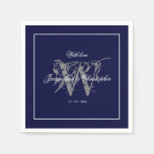 Serviette En Papier Élégant Marine Blue Monogram Noms Mariage classiqu (Devant)