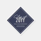 Serviette En Papier Élégant Marine Blue Typography Graduation (Coin)