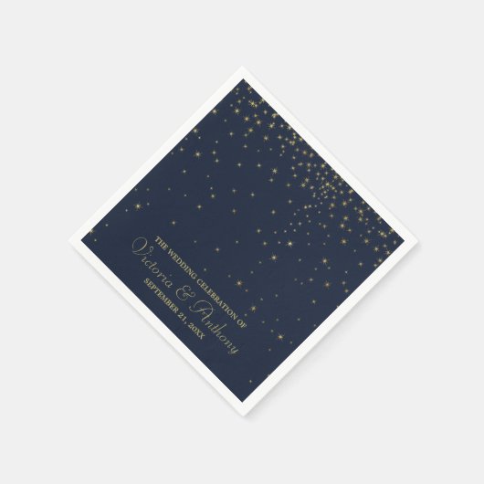 Serviette En Papier Elégant Marine & Gold Falling Stars Mariage (Coin)