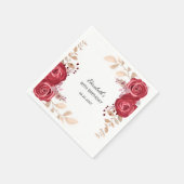 Serviette En Papier Elégant Maroon Rose Floral Verdure Anniversaire (Coin)