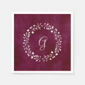 Serviette En Papier Elegant Marsala | Monogramme avec couronne (Devant)