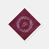 Serviette En Papier Elegant Marsala | Monogramme avec couronne (Coin)