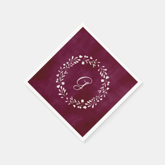 Serviette En Papier Elegant Marsala | Monogramme avec couronne (Coin)