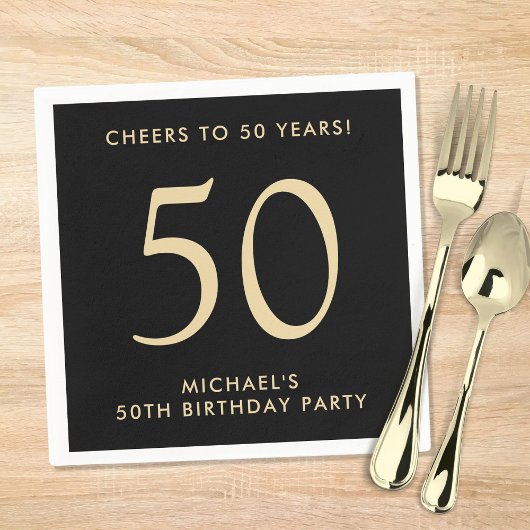 Serviette En Papier Elegant Mens Black Gold 50th Birthday Party