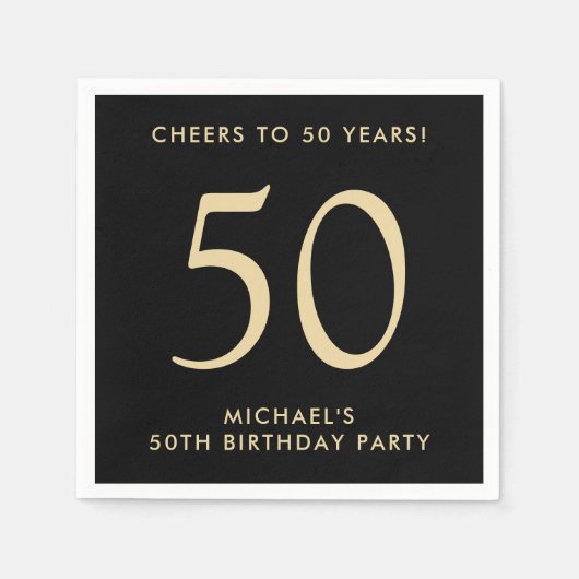 Serviette En Papier Elegant Mens Black Gold 50th Birthday Party (Devant)