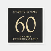 Serviette En Papier Elegant Mens Black Gold 60th Birthday Party (Devant)