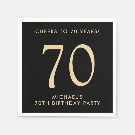 Serviette En Papier Elegant Mens Black Gold 70th Birthday Party (Devant)