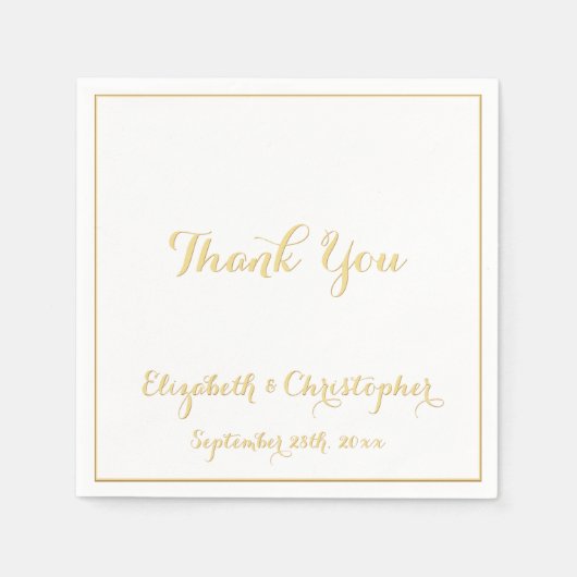 Serviette En Papier Élégant Merci de mariage Faux Gold Papier serviett (Devant)