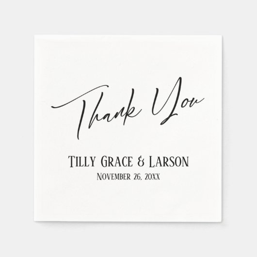 Serviette En Papier Élégant Merci de typographie simple (Devant)