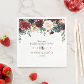 Serviette En Papier Elégant Merlot Navy Blue Floral Mariage (En situation)