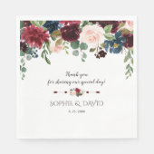 Serviette En Papier Elégant Merlot Navy Blue Floral Mariage (Devant)