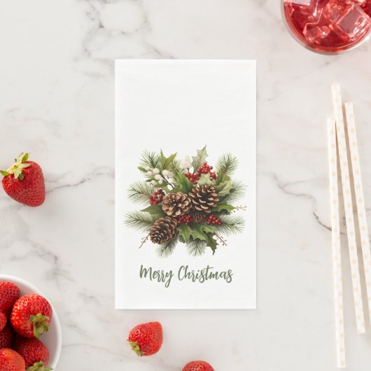 Serviette En Papier Elegant Merry Christmas Garland Paper Guest Towels (En situation)