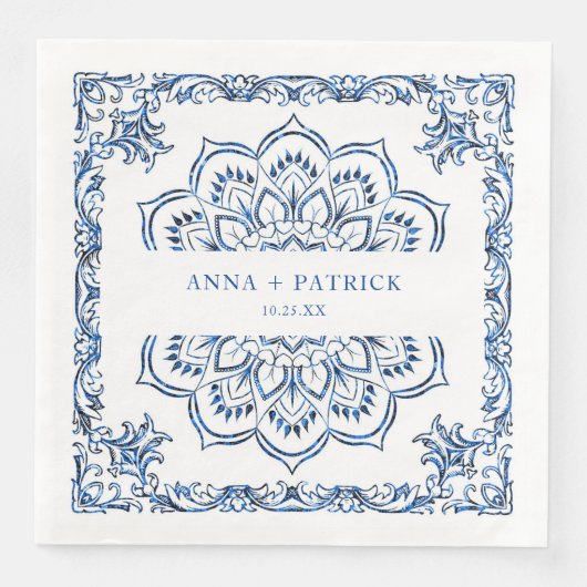 Serviette En Papier Elégant Métallic Bleu Mandala Personnalisé (Devant)