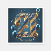 Serviette En Papier Elégant Midnight Blue & Gold rayped 21e anniversai (Devant)