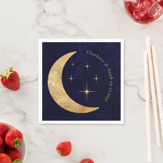 Serviette En Papier Élégant Midnight Celestial Gold Moon Stars Mariage (En situation)