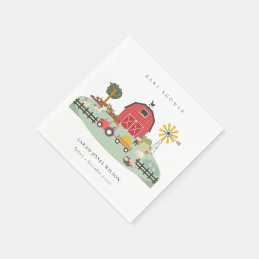 Serviette En Papier Élégant mignon Baby shower animal de ferme de Barn (Coin)