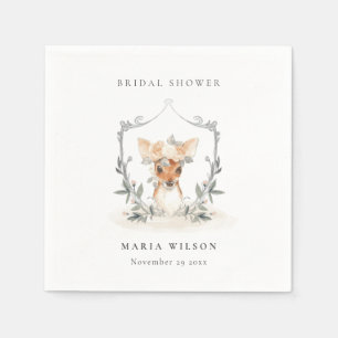 Serviette En Papier Élégant Mignon Cerf Floral Crest Enterrement de Vi