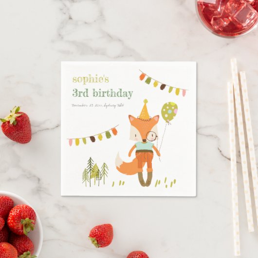 Serviette En Papier Élégant mignon Woodland Fun Party Fox Anniversaire (En situation)