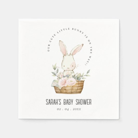 Serviette En Papier Élégant Mignonne Lapin Dans Baby shower Panier Flo (Devant)