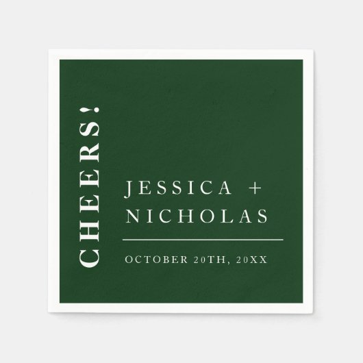 Serviette En Papier Élégant minimal Emerald Green Mariage moderne (Devant)