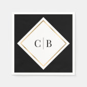 Serviette En Papier Élégant minimal noir blanc or Mariage (Devant)