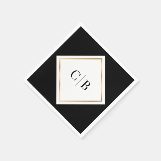 Serviette En Papier Élégant minimal noir blanc or Mariage (Coin)