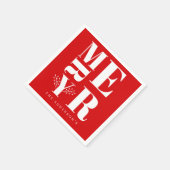 Serviette En Papier Élégant minimal rouge brillant blanc Joyeux Noël (Coin)