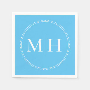 Serviette En Papier Élégant minimal Sky Blue Monogram Mariage