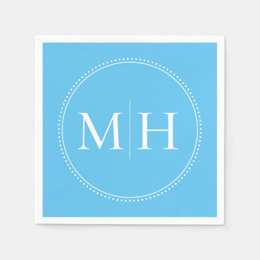 Serviette En Papier Élégant minimal Sky Blue Monogram Mariage (Devant)