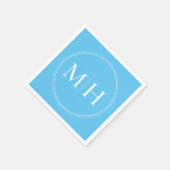 Serviette En Papier Élégant minimal Sky Blue Monogram Mariage (Coin)