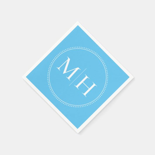 Serviette En Papier Élégant minimal Sky Blue Monogram Mariage (Coin)