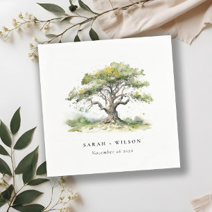 Serviette En Papier Elégant minimal vert aquarelle Mariage chêne arbre