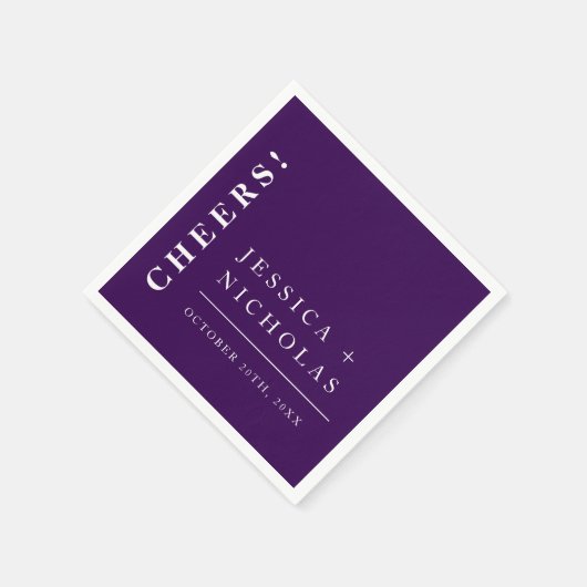 Serviette En Papier Élégant minimal violet foncé Mariage moderne (Coin)