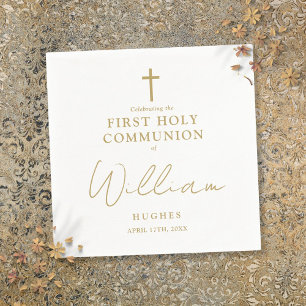 Serviette En Papier Élégant minimaliste d'or première sainte communion