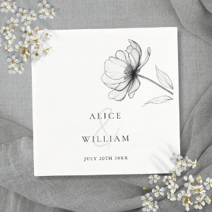 Serviette En Papier Élégant minimaliste Floral Mariage noir et blanc