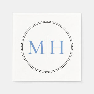 Serviette En Papier Élégant minimaliste Mariage Monogramme Bleu