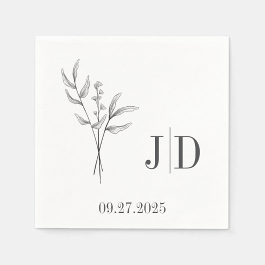 Serviette En Papier Élégant minimaliste Mariage Napkin | Initiale pers (Devant)